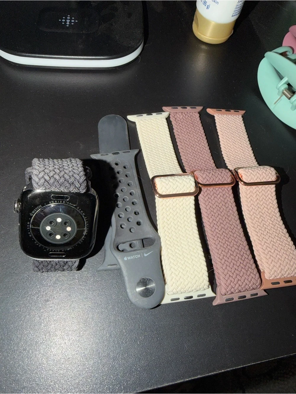 Apple Watch S& Accessory Bundle - Black, Cream, Brown, Pink Braided & Sport Band